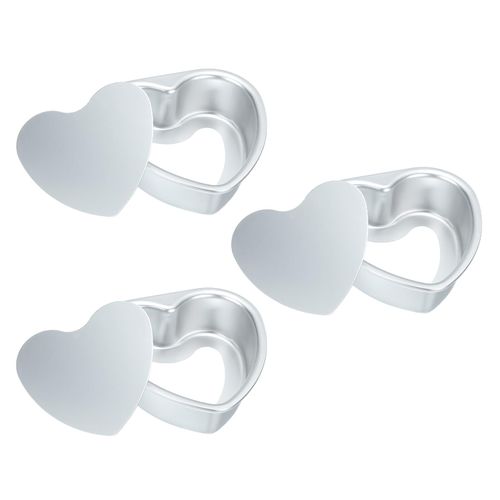 uxcell 3 Pcs Non-Stick Heart Cake Pan 5.1"x5" Aluminium Alloy Heart Cake Baking Pan with Removable Bottom- for Wedding Birthday Christmas Cake Baking, Silver Tone