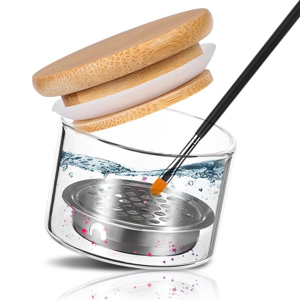 PEOVLVN Nail Brushes Washing Cup, Acrylic Nail Brush Cleaner Dappen Dish Nail Brush Cleaner Dish with Lid for Nail Sequins Glitter Removal Nail Art Tools for Home Use Nail Salon