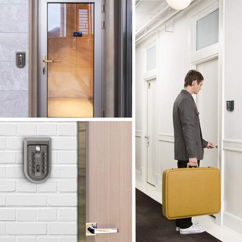 BenRich Outdoor Key Safe Wall Mounted, 10-Digits Combination Key Lock External Storage Box with Push Button Rubber Cover for Home Front Door Gate Elderly Carers