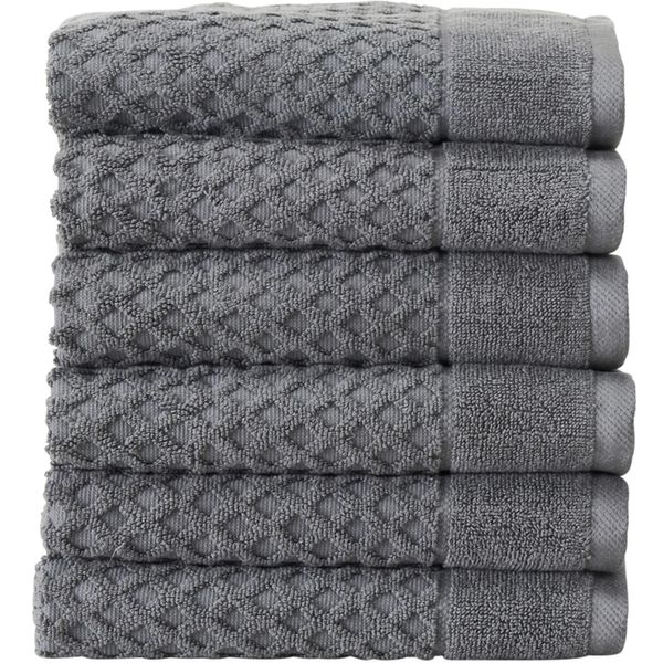 Great Bay Home 100% Cotton Grey Hand Towels | 6 Soft Bathroom Hand Towels | Highly Absorbent, Quick Dry Bath Towels | Grayson Collection (Set of 6, Diamond Dark Grey)