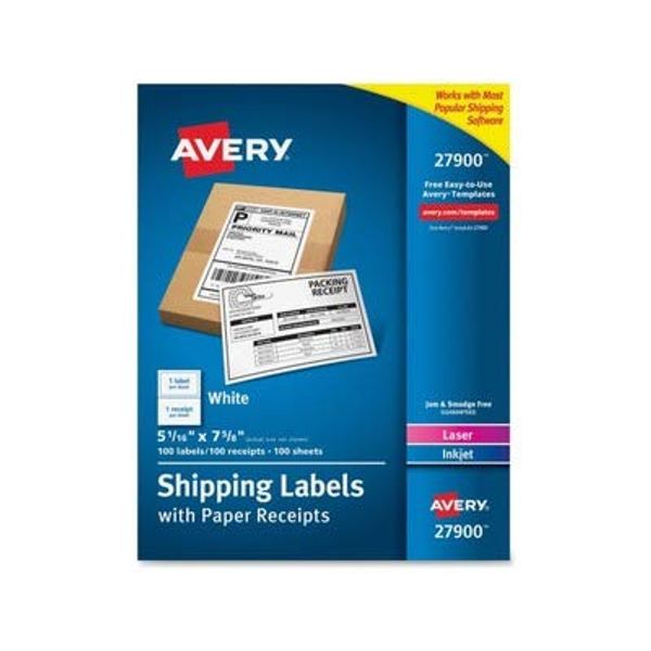 Avery Printable Shipping Labels with Paper Receipts, 5-1/16" x 7-5/8", White, 100 Blank Mailing Labels (27900)