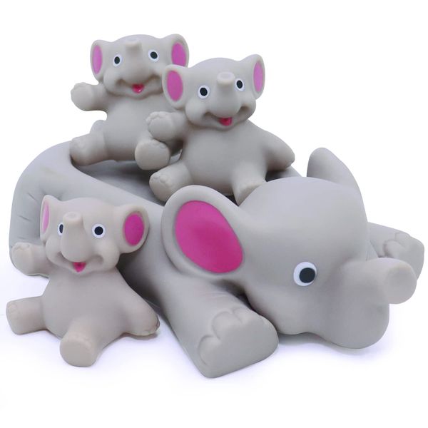 Bath Toys for Toddlers Infants 6 12 18 Months, Floating Bathtub Elephant Toys Squeak Rubber Animal 4 Piece Set, Pool Beach Party Gift for 1 2 3 4 Years Old Kids Boys Girls Water Fun and Shower Time