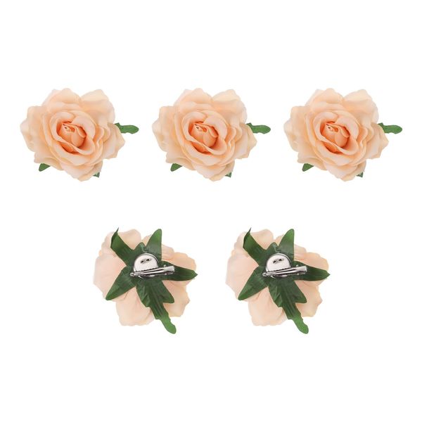 sourcing map 5 Pcs Rose Flower Hair Clips 4 Inch Flower Hair Pins Flower Brooch for Women Hair Accessories Champagne