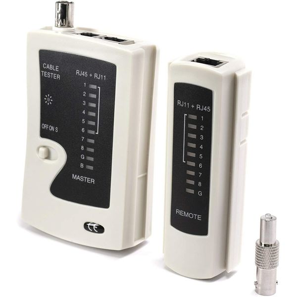 Universal Network Cable Tester Tool, BNC, RJ45, RJ11 (3-in-1) Multi-Tester White
