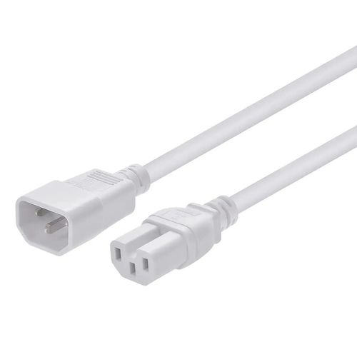 Monoprice Heavy Duty Power Cable - 6 Feet - White | IEC 60320 C14 to IEC 60320 C15, 14AWG, 15A, SJT, 125V, for Computers, TVs, Monitors