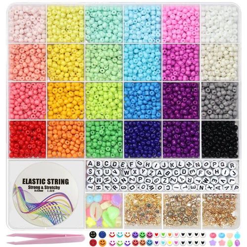 LIS HEGENSA 24 Color 18000pcs 2mm Glass Seed Beads for Jewelry Bracelet Making Kit, Small Beads Friendship Bracelet Kit, Tiny Waist Beads Kit with Letter Bead, DIY Art Craft Girls Gifts