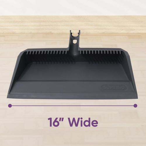 Superio 3-Pack Wide Plastic Dustpan with Comb - 16" Wide, Rubber Lip, Broom Handle Clip, Grey