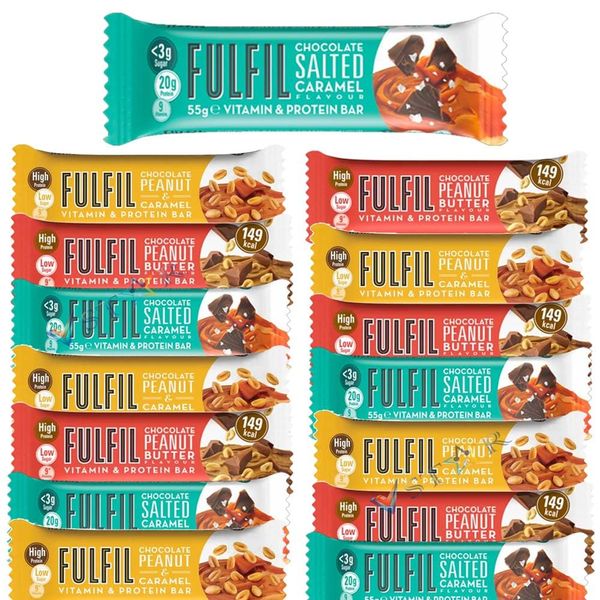 Fulfil Peanut Butter,Salted Caramel,Peanut & Caramel Flavour Vitamin & High Protein,Low Sugar Chocolate Bar 40g (Pack of 5, Random Mixed)