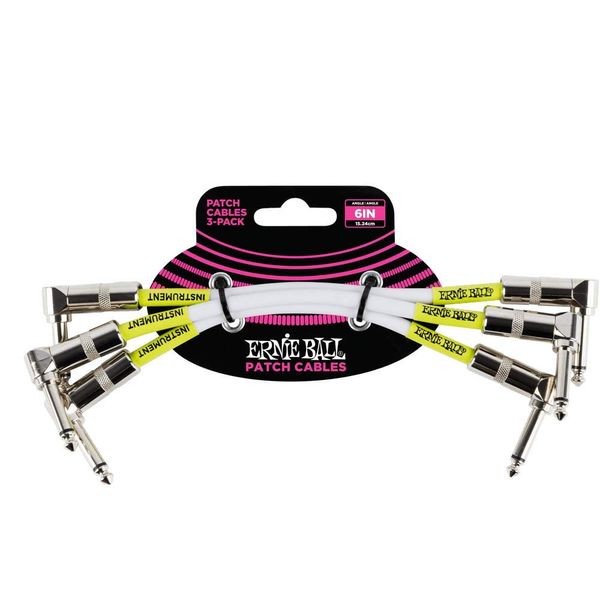 Ernie Ball Patch Cable 3-Pack, Angle/Angle, 6in, White (P06051)