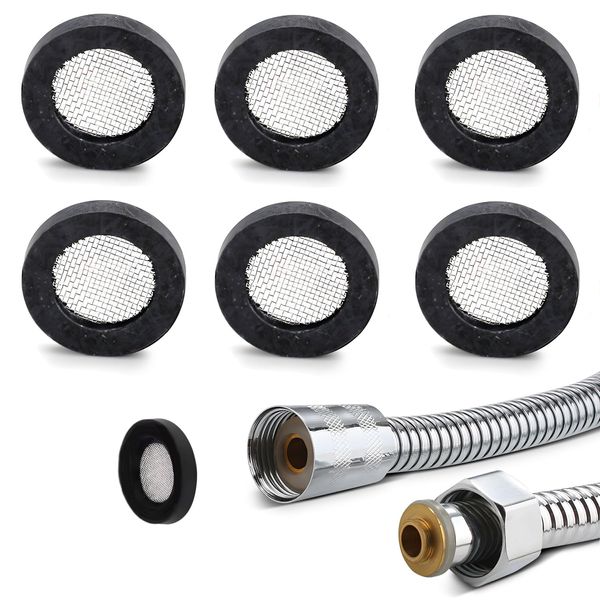 6 Pcs Rubber Washers, Shower Washer Shower Hose Washer 3/4" 24mm OD 16mm ID 3mm Thickness with Stainless Steel Filter for Faucet Hose, Shower Hose (Black)