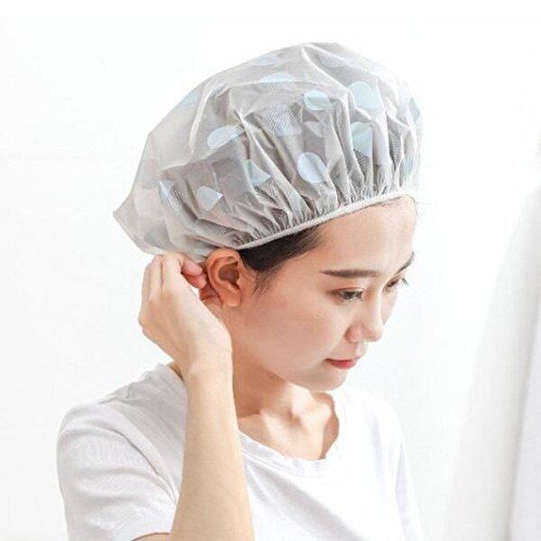 Cute Waterdrop Shower Cap (Blue) PEVA Waterproof Hair Cap_WB7E937