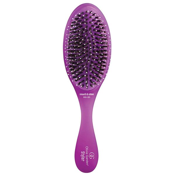 Olivia Garden OG Brush Styler, To Smooth and add Shine, All hair Types, removable cushion for easy cleaning, scalp hugging for scalp massage, gentle, for women, men and children, Purple