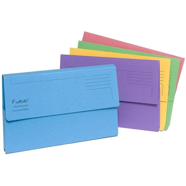 Forever A4 Half Flap Rigid Card Document Wallets Assorted Colours - Pack of 5