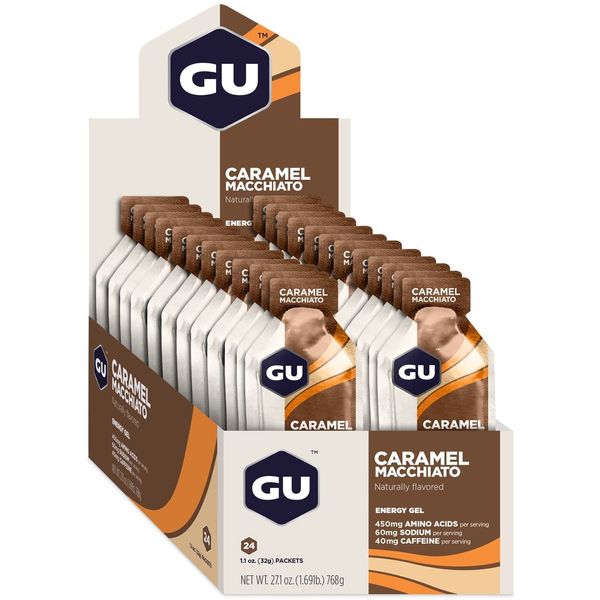 GU Energy Original Sports Nutrition Energy Gel, Vegan, Gluten-Free, Kosher, and Dairy-Free On-the-Go Energy for Any Workout, 24-Count, Caramel Macchiato