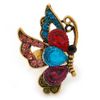 Avalaya Multicoloured Crystal Butterfly Ring/Aged Gold Metal/Adjustable/Size 7/8