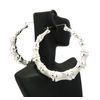 Classic Bamboo 4" Hoop Door Knocker Earrings, Silver-Tone