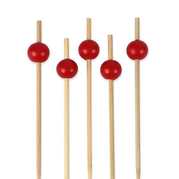 BambooMN - Decorative Ball End Bamboo Picks - 4.7" (12cm) - Red, 300pcs