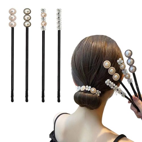 FDCGAS Pearl Flower Hair Bun Maker, Women's Doughnut Hair Bun Maker, Hair Pin, Hair Bun Maker, Hair Holder, Hair Styling Tool, Hair Bun Shaper Set for Children, Girls, Women (Pack of 4)