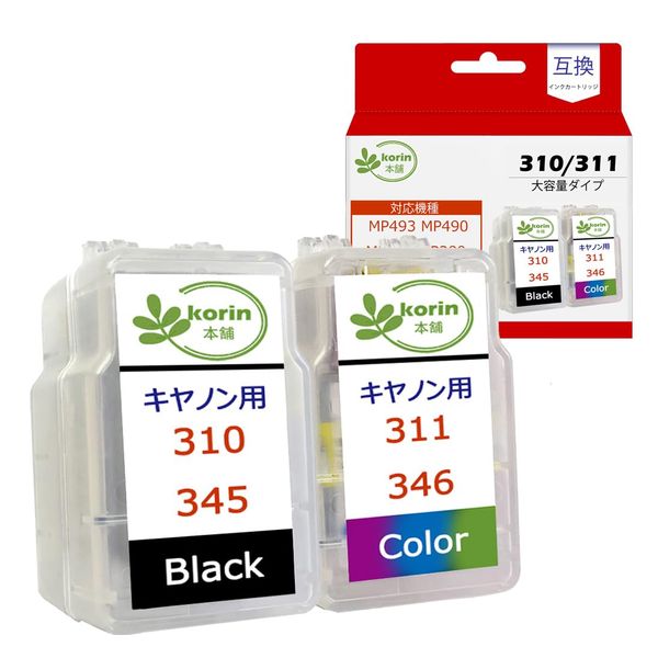 Korin Honpo BC-310XL/345XL BC-311XL/346XL Canon Refill Ink BC-310 BC-345 BC-311 BC-346 310 345 311 346 2 Color Set MP493 MP490 MP480 280 MP 270 MX420 MX350 iP2700 TS3130S TS3130 TS3330 TS203 TR4530