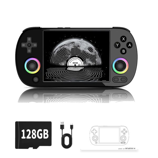 RG40XX H Retro Handheld Game Console,4.0 Inch IPS Screen Built-in 128GB TF Card Linux ystem Games Consoles,with RGB Colorful Joystick Lighting,Portable Casual Game Console 5500+Classic Games(Black)