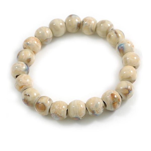 Avalaya 10mm Antique White Ceramic Beaded Flex Bracelet - Size M
