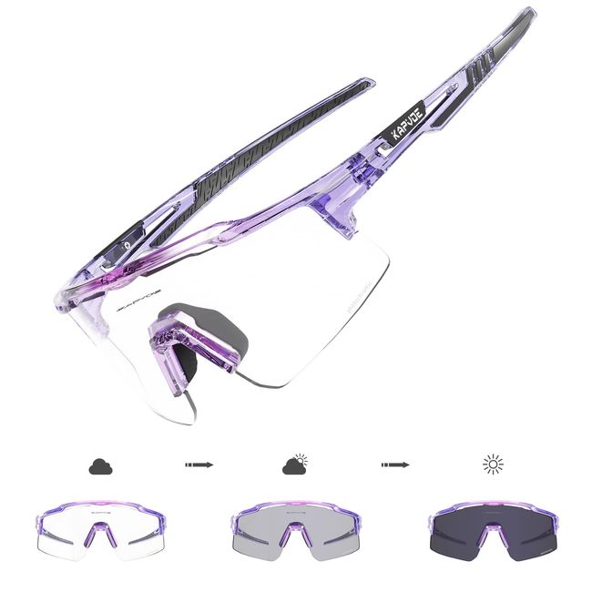 KAPVOE Selbsttönend Fahrradbrille Photochromatische UV400 Schutz Klar Sportsonnenbrille für Herren Damen Sport Radfahren MTB Radbrille Sportbrille Fahren Baseball Laufen Angeln Golf 07 klar Violett 09