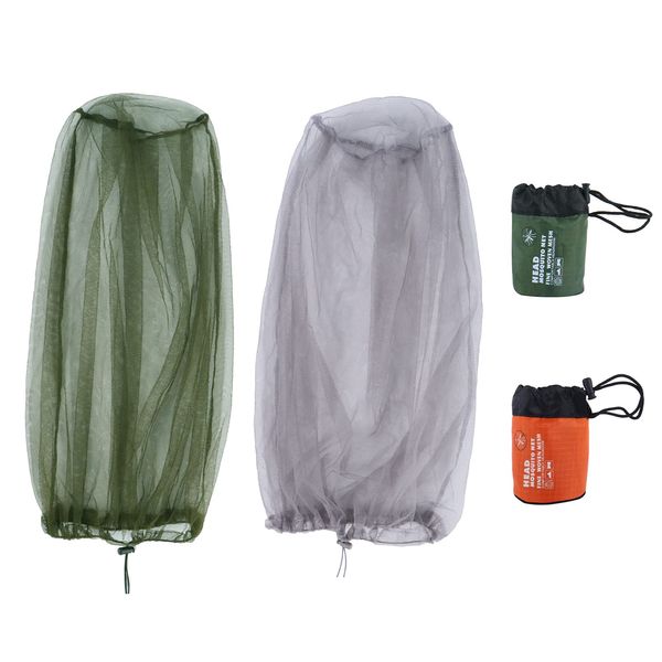 2 Pack Mosquito Head Net Midge Net Head Cover for Outdoor Hiking Fishing Camping Green and Grey