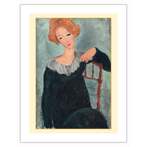 Woman with Red Hair - From an Original Color Painting by Amedeo Modigliani c.1917 - Bamboo Fine Art 290gsm Paper (Unframed) 17x22in
