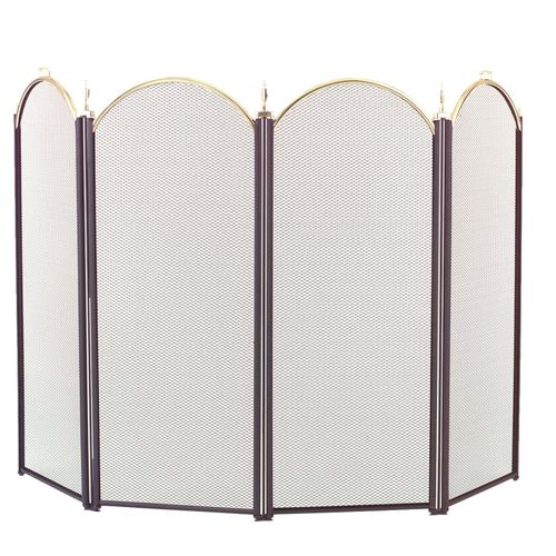 Dagan Four Fold Black and Polished Brass Arched Fireplace Screen, 52" x 32.5"