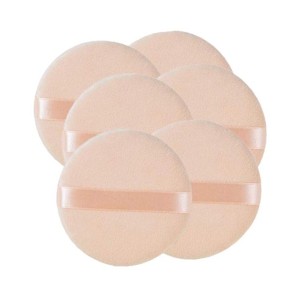 6 PCS 60 X 15mm Velvet Round Shaped Loose Powder Puff with Satin Ribbon Band Soft Makeup Cosmetic Sponge