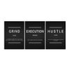 Urttiiyy Grind Hustle Execution Entrepreneur Quotes Inspirational WallArt Canvas Prints Motivational Wall Decor Entrepreneur Quotes Office Posters 3Panels for Living Room,Bedroom Framed Ready to Hang