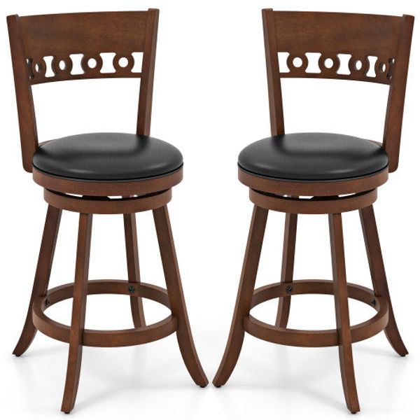 Set of 2 Swivel Bar Stools with Rubber Wood Frame-24.5 inches