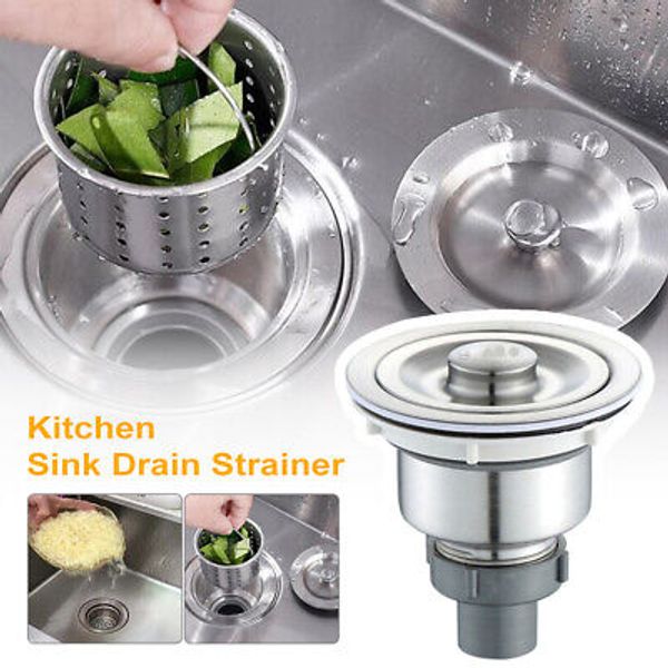 Kitchen Sink Drain Strainer Stainless Steel with Removable Deep Waste Basket Lid