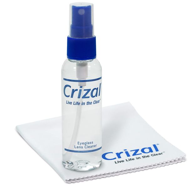 Crizal Eyeglass Lens Cleaner Spray Kit | Crizal Glasses Cleaner Bottle + Crizal 7"x5 3/4" Microfiber Cloth | #1 Doctor Recommended for Anti Reflective Lenses and Coating | Top Glasses Cleaning Kit-1pk