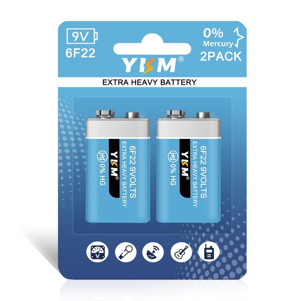 YKM 9V Batteries for Smoke Detector Smoke Alarm Carbon Zinc 9 Volt Battery 2 Pack