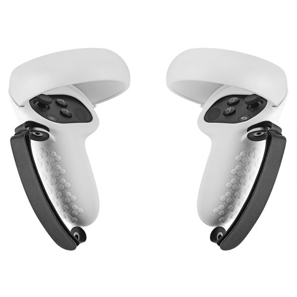 GEEKRIA Touch Controller Grip Cover Compatible with Meta Quest 2, VR Anti-Throw Handle Silicone Sleeve with Adjustable Hand Strap, Controller Caps (White)