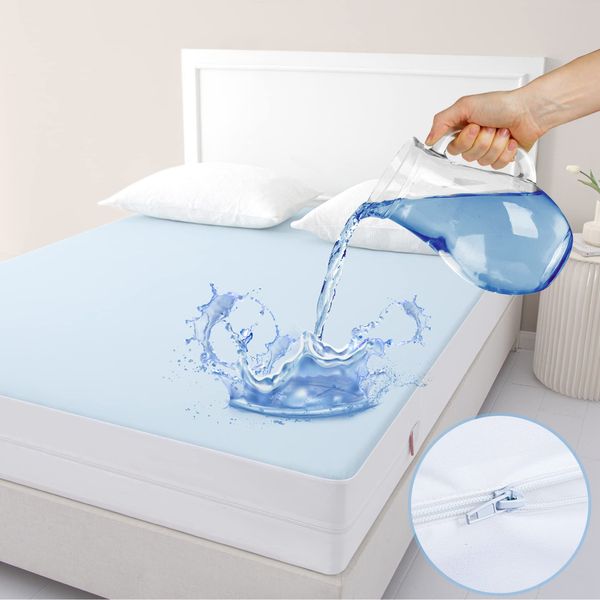 JET'S HOME Single Waterproof Mattress Protector With Zipper - 6 Sided Anti Bed Bug And Dust Mite Mattress Encasement - Washable Zippered Mattress Cover (90x190X30CM)