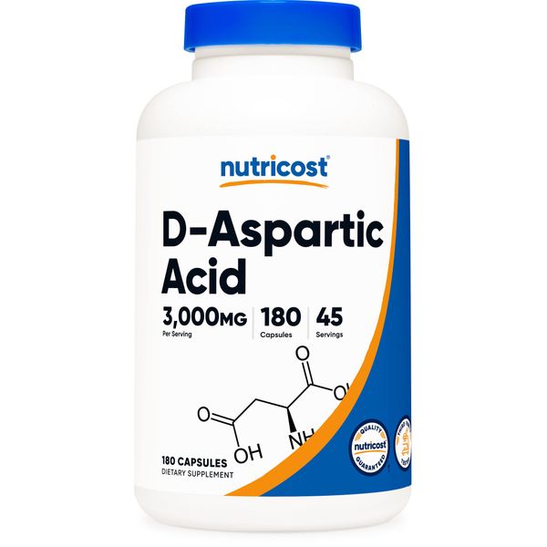 Nutricost D-Aspartic Acid (DAA) Capsules 3000mg Per Serving (180 Capsules) - Non-GMO