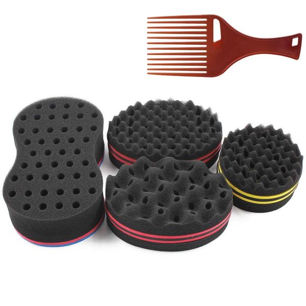 Big Holes Magic Barber Sponge Brush Twist Hair For Wave,Small Wave Big Wave,4 Different Styles Dreadlock,Coils,Afro Curl As Hair Care Tool Men and Women Curl Hair Sponge(4PCS)