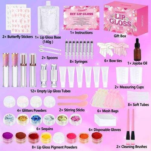 JCOOS Lip Gloss Making Kit, Lip Gloss Set for Teens Lip Kit Fun DIY Lipgloss Making Kit, Lip Gloss Kit for Girls, Make Your Own Lip Gloss Kit, Moisturizing Glitter Kids Lip Gloss for Girls Woman Gifts