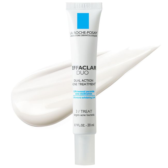 La Roche-Posay Effaclar Duo Dual Action Acne Spot Treatment Cream with Benzoyl Peroxide Acne Treatment, Blemish Cream for Acne and Blackheads, Lightweight Sheerness, Safe For Sensitive Skin ,0.7 Fl Oz