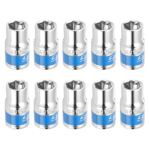 HARFINGTON 10pcs 1/2 Inch Drive 6-Point Socket 13mm CR-V Metric Shallow Socket Electric Wrench Socket for Mechanical Auto Repair, Silver Tone & Blue