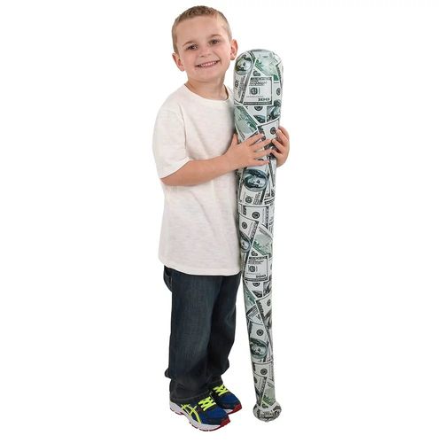 Inflatable Baseball Bats - 4 Pieces (Huge - 42 Inches) ($100 Money Print) Party Favor for Kids and Adults Birthday Party, Sports Theme Activities and Good Old Fun! ($100 Money Print)