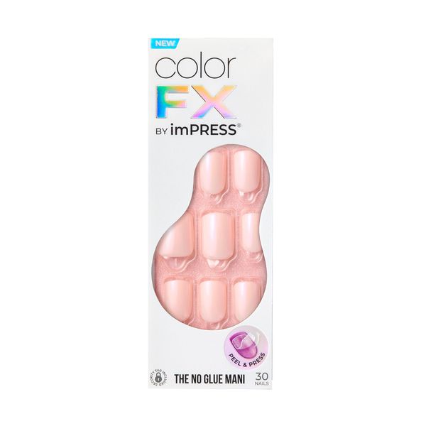 KISS imPRESS No Glue Mani Press-On Nails, Color FX, Good Mood', Light Pink, Short Size, Squoval Shape, Includes 30 Nails, Prep Pad, Instructions Sheet, 1 Manicure Stick, 1 Mini File