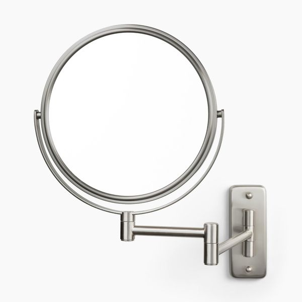 JERDON 8-Inch Two-Sided Swivel Wall Mount Mirror - Makeup Mirror with 8X Magnification & 13.5 inch Wall Extension - Nickel Finish - Model JP7808N