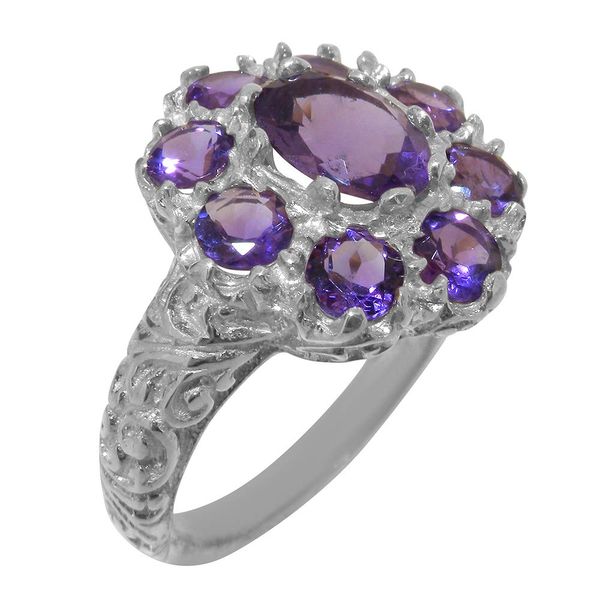 925 Sterling Silver Real Genuine Amethyst Womens Statement Ring - Size M 1/2