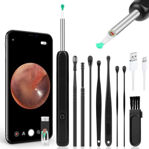 ACWOO Ear Otoscopes, 1296P HD Wireless Ear Wax Removal Kit with Camera, Visual Ear Otoscope Ear Cleaner with 6 LED Lights, Smart Ear Wax Cleaner Tool for Adults, Kids & Pets