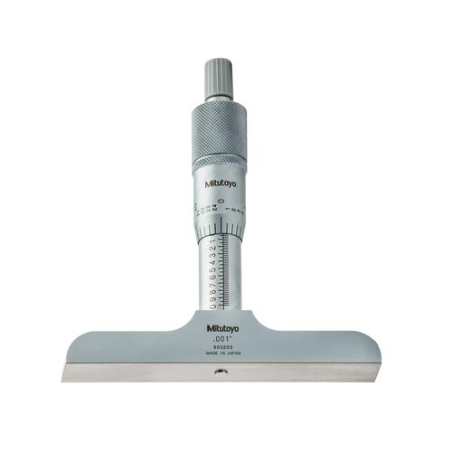 Mitutoyo 128-105 Vernier Depth Gauge, Micrometer Type, 0-1" Range, 0.001" Graduation, +/-0.003mm Accuracy, 2.5" x 0.63" Base