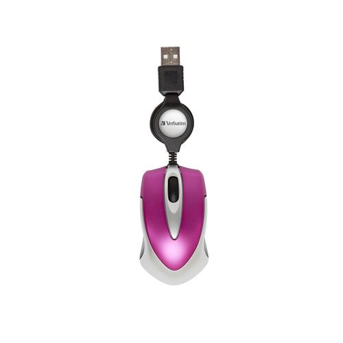 Verbatim Go Mini - USB Optical Travel Mouse with Retractable Cable, hot pink, 99999