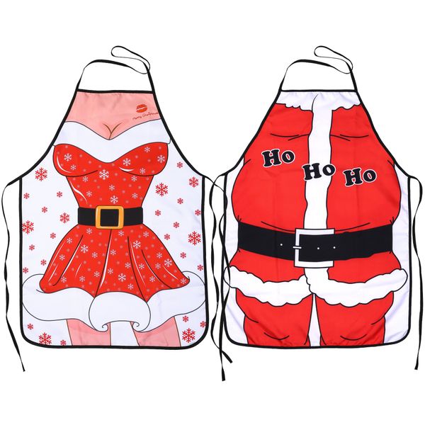 Konsait Kitchen Christmas Aprons(Pack of 2), Santa Anime Chef Aprons Wife&Husband Funny Flirty Xmas Gift Apron for Men Women Adult Children Bib BBQ Cooking Christmas Party Favor Supplies